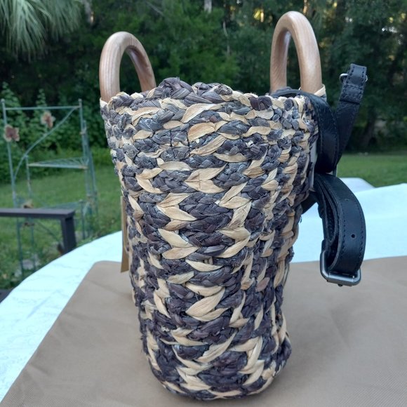 NWT PATRICIA NASH WOVEN STRAW TOTE BAG // CROSS BODY BAG WITH LEATHER STRAP - Picture 4 of 16
